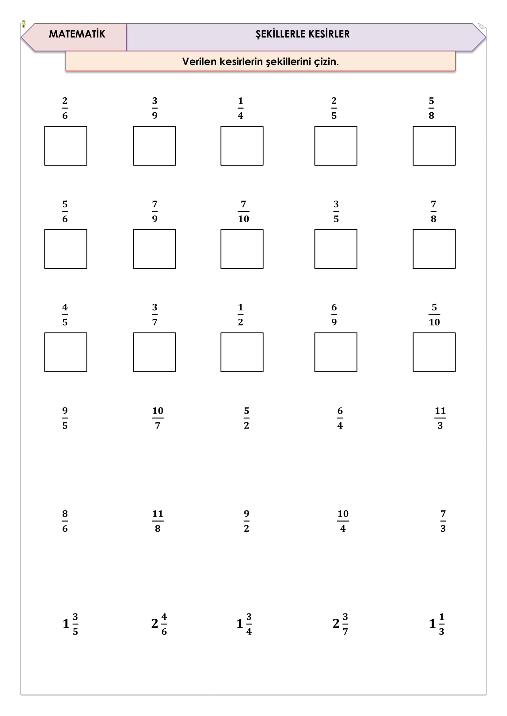 4.Sınıf - Matematik Şekillerle Kesirler Etkinliği