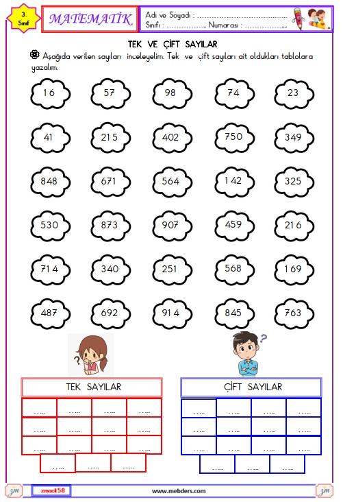 3. Sınıf Matematik Tek ve Çift Sayılar Etkinliği 2
