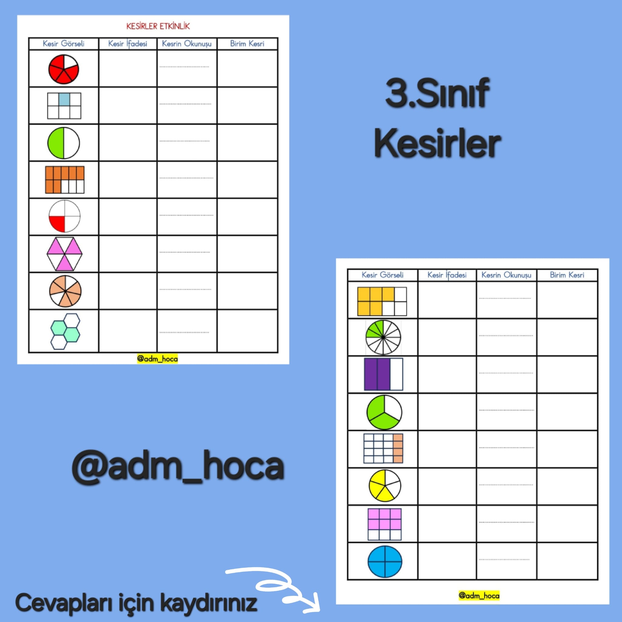 3. Sınıf  - Kesirler Defter Etkinliği