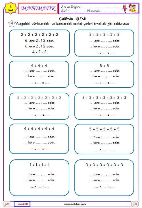 3. Sınıf Matematik Çarpma İşlemi Etkinliği 2