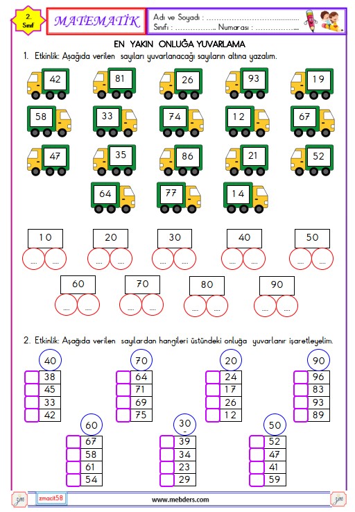 2. Sınıf Matematik En Yakın Onluğa Yuvarlama Etkinliği 1