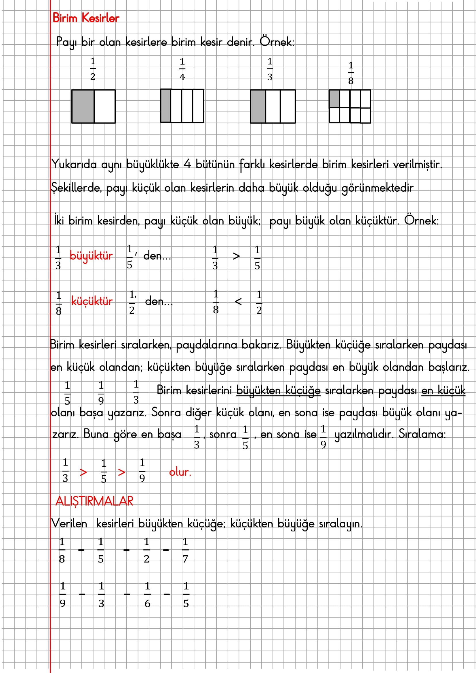 4.Sınıf Matematik Kareli Defterde Birim Kesirler, Karşılaştırma Sıralama Konu Anlatımı