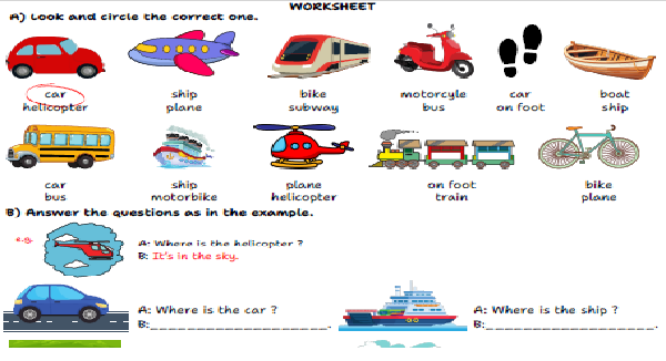 3.Sınıf 8.Ünite Transportations Çalışma Kağıdı