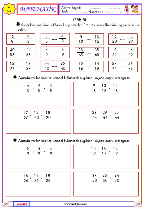 4. Sınıf Matematik Kesirler Etkinliği 17