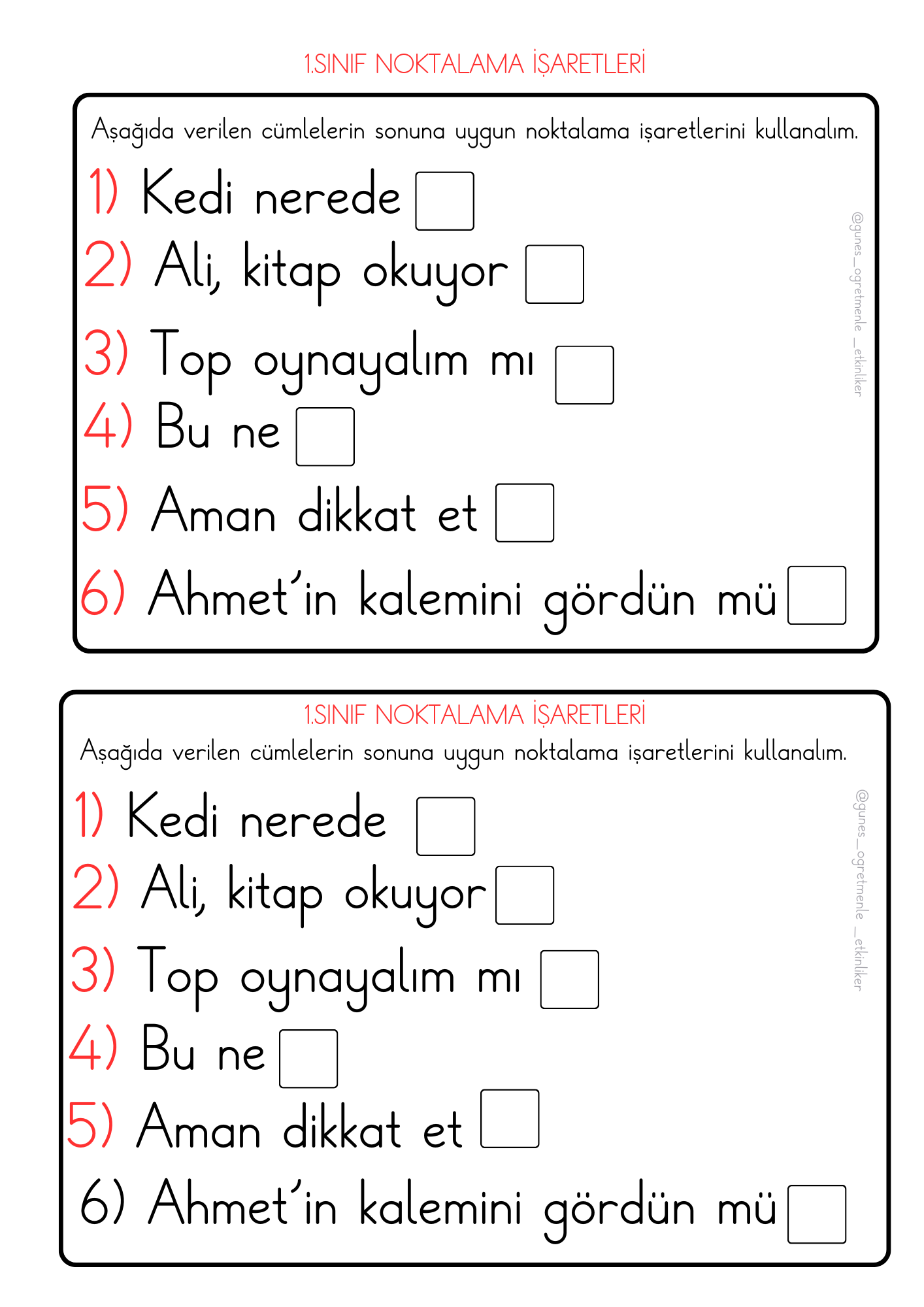 1.Sınıf Türkçe Noktalama İşaretleri