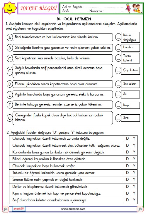 2. Sınıf Hayat Bilgisi Bu Okul Hepimizin Etkinliği