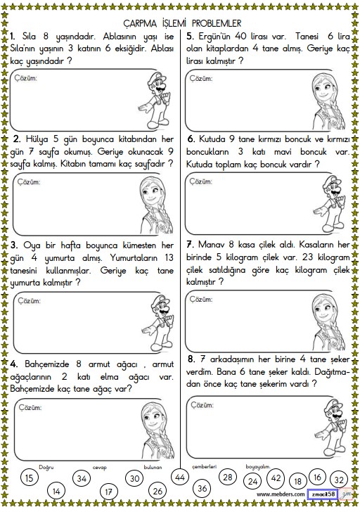 2. Sınıf Matematik Çarpma İşlemi Problemler Etkinliği 18