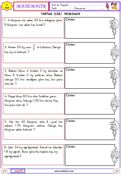 3. Sınıf Matematik Tartma ile İlgili Problemler Etkinliği 7