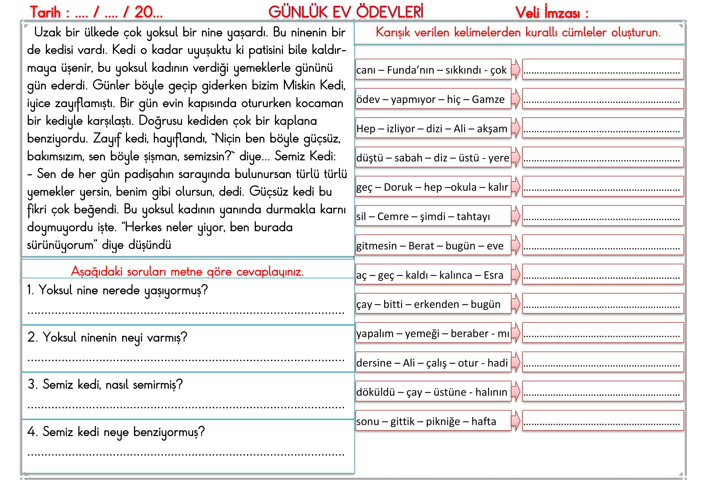 2.Sınıf  20 Eylül 2024 Günlük Ev Ödevleri