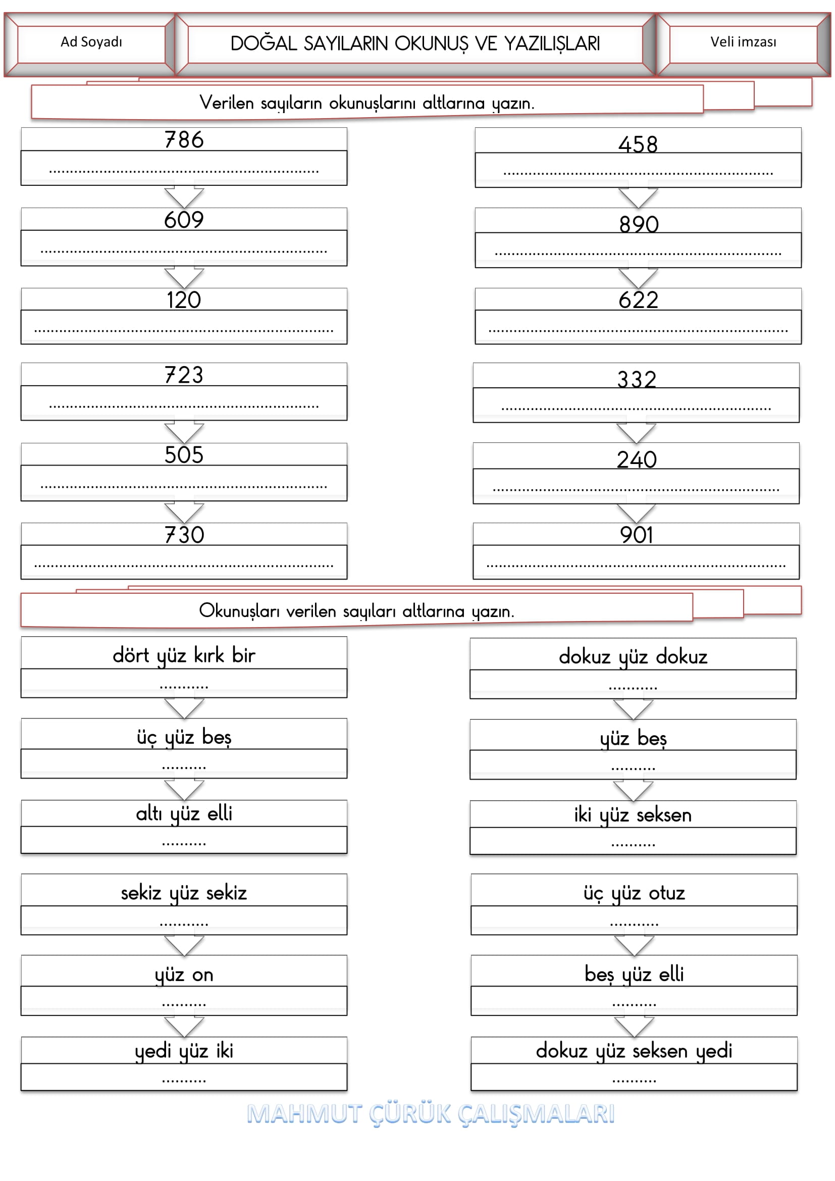 3.Sınıf - Matematik Üç Basamaklı Sayıların Okunuş ve Yazılışları Etkinliği