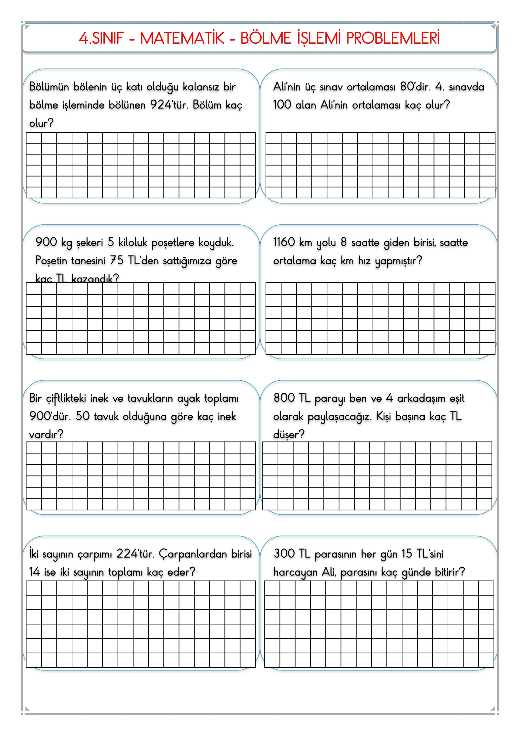 4.Sınıf - Matematik Bölme Problemleri -3