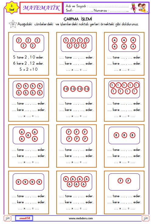 3. Sınıf Matematik Çarpma İşlemi Etkinliği 3