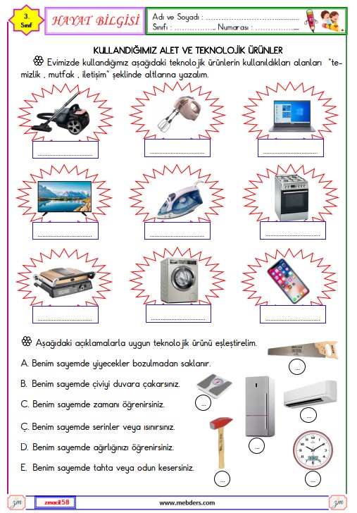 3. Sınıf Hayat Bilgisi Kullandığımız Alet ve Teknolojik Ürünler Etkinliği