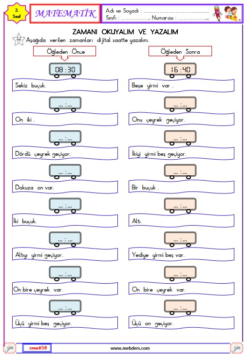 3. Sınıf Matematik Zamanı Okuyalım ve Yazalım Etkinliği 17
