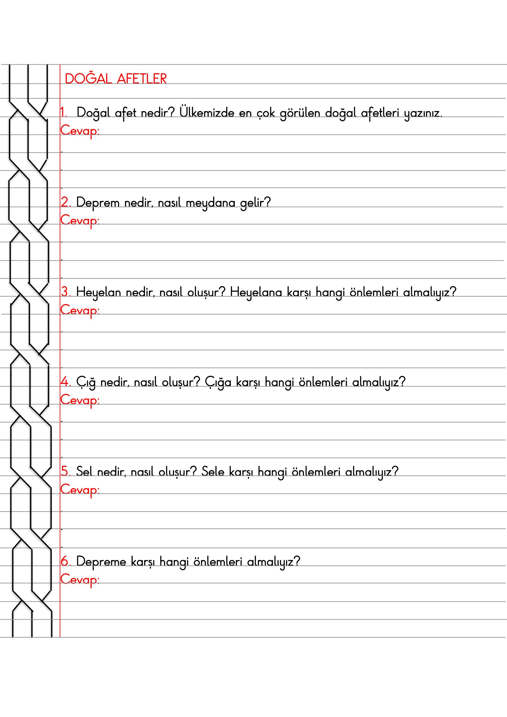 4.Sınıf - Sosyal Bilgiler - Doğal Afetler Açık Uçlu Sorular