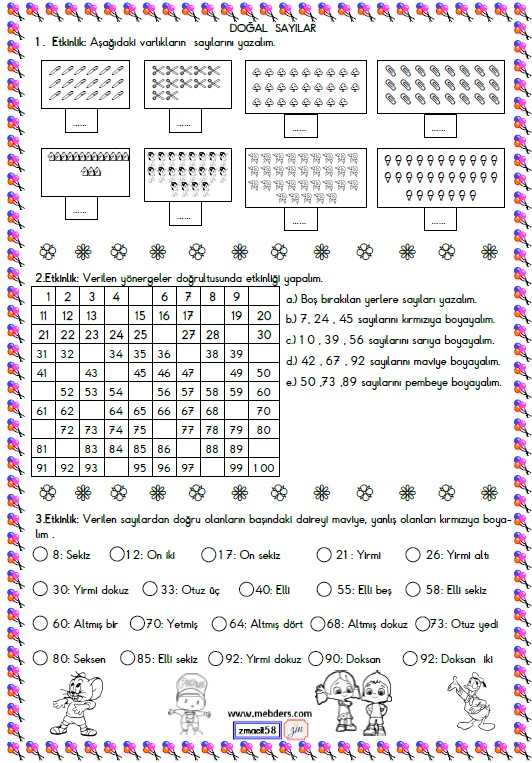 2. Sınıf Matematik Sayıları Yazma ve Okuma Etkinliği 5