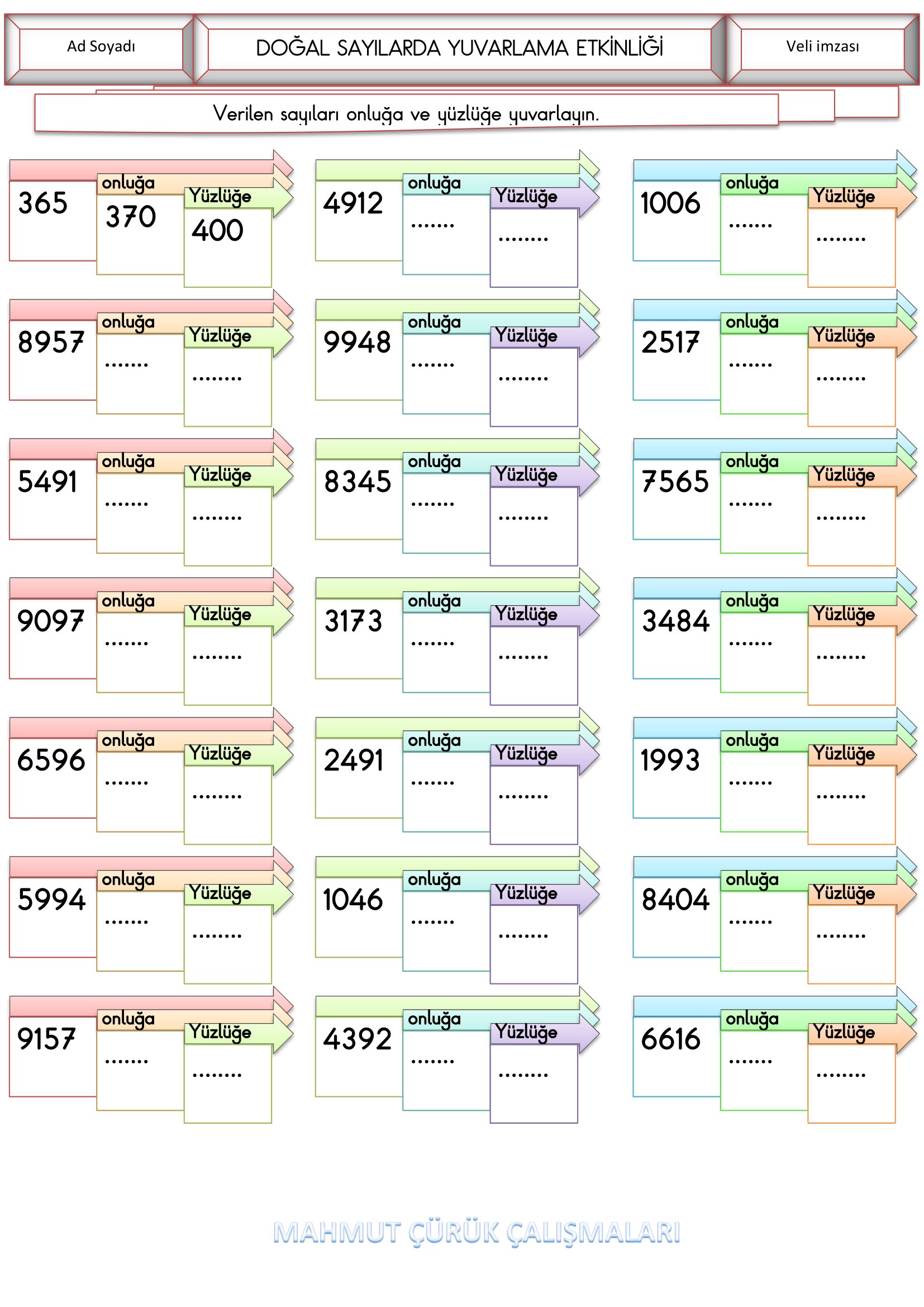 4.Sınıf Matematik Doğal Sayılarda Yuvarlama Etkinliği-2