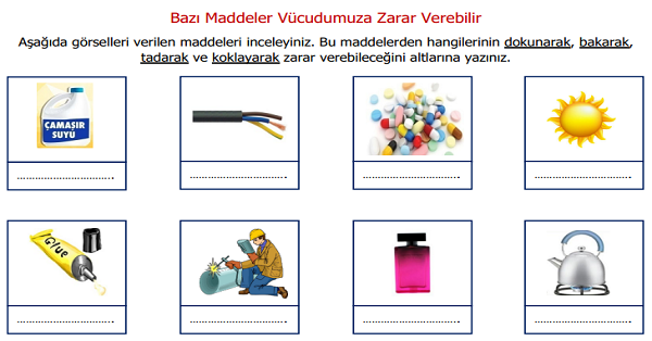 3.Sınıf Fen Bilimleri Bazı Maddeler Vücudumuza Zarar Verebilir Etkinliği