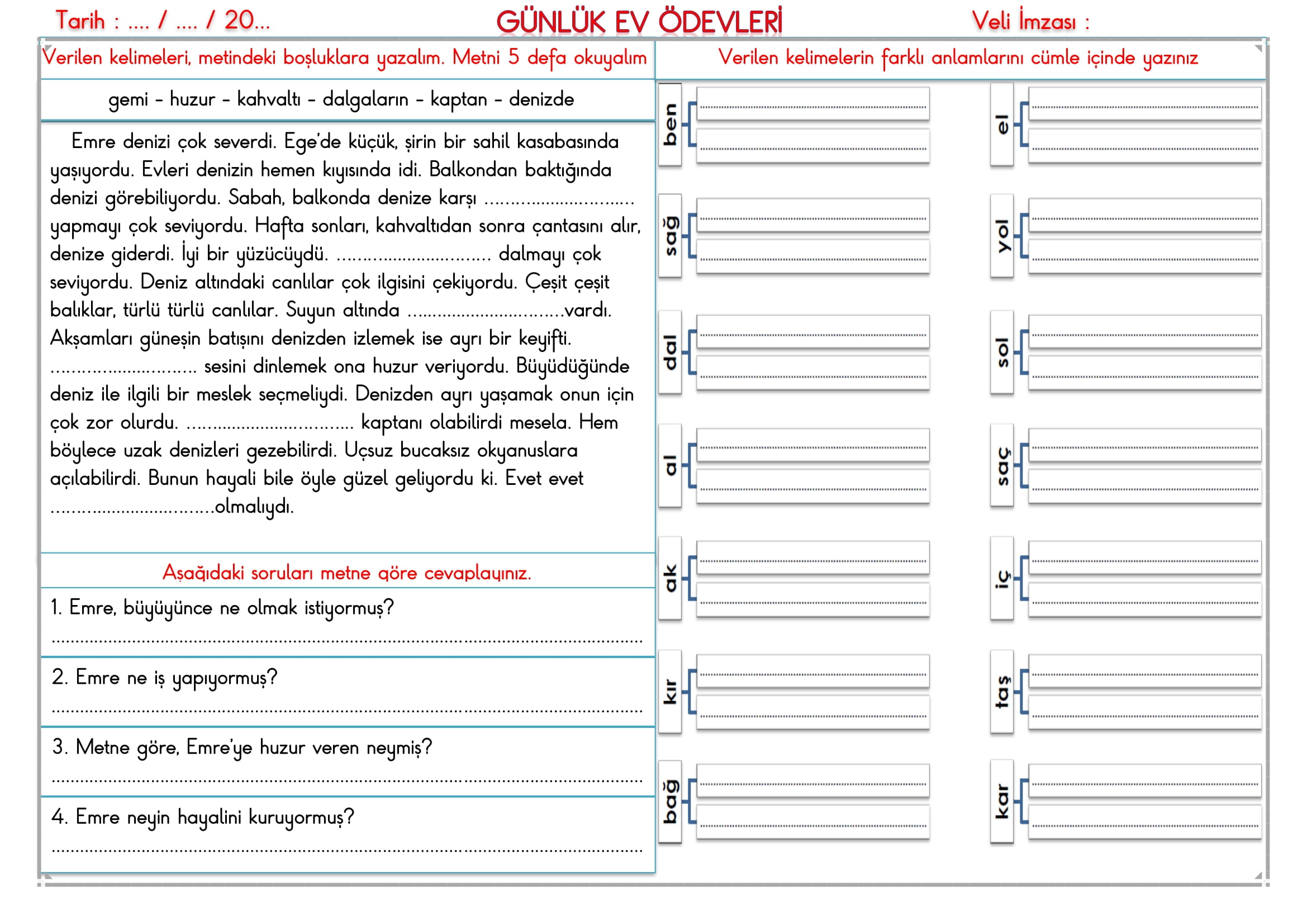 2.Sınıf 12 Şubat 2025 Günlük Ev Ödevi