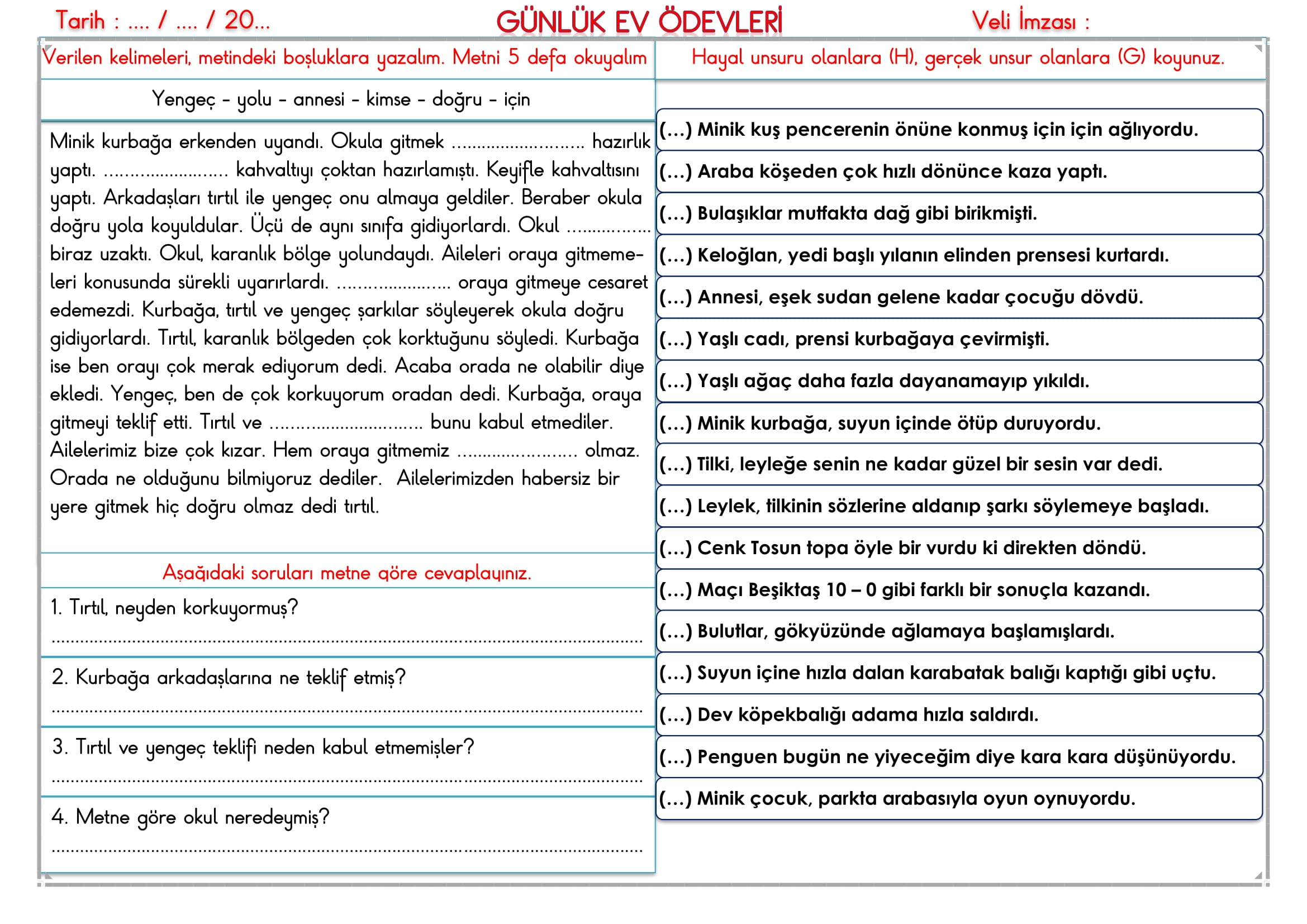 2.Sınıf 25 Şubat 2025 Günlük Ev Ödevi