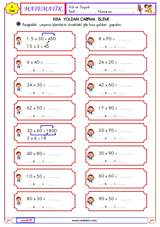 4. Sınıf Matematik Çarpma İşlemi Etkinliği 4