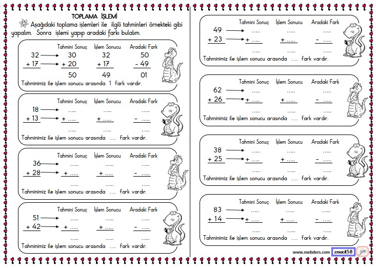 2. Sınıf Matematik Toplama İşleminin  Sonucunu Tahmin Etme Etkinliği 1