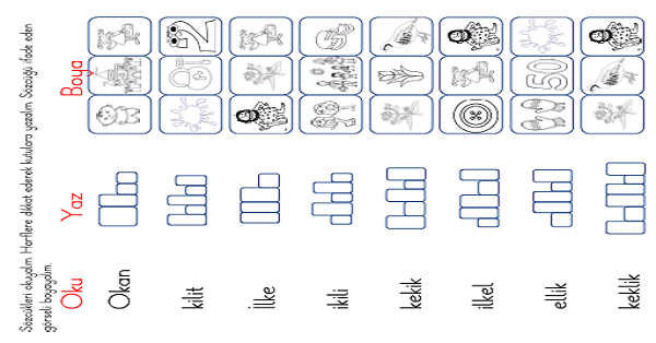 1. Sınıf İlk Okuma Yazma K-k Sesi Oku-Yaz- Boya Etkinliği