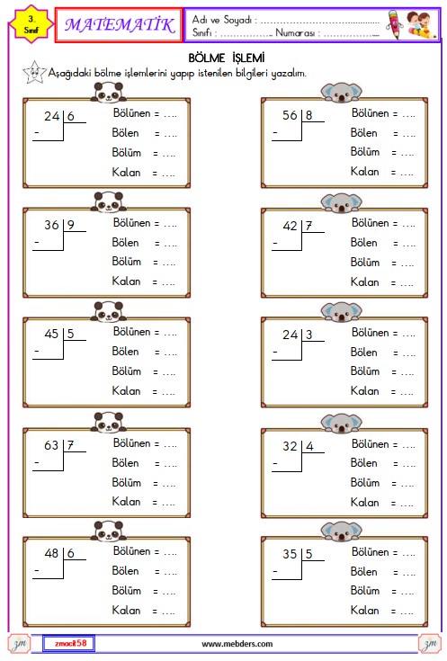 3. Sınıf Matematik Bölme işlemi Etkinliği 4