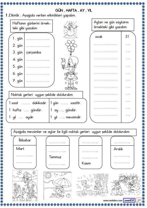 3. Sınıf Matematik Zaman Ölçü Birimleri Arasındaki İlişkiler Etkinliği 7