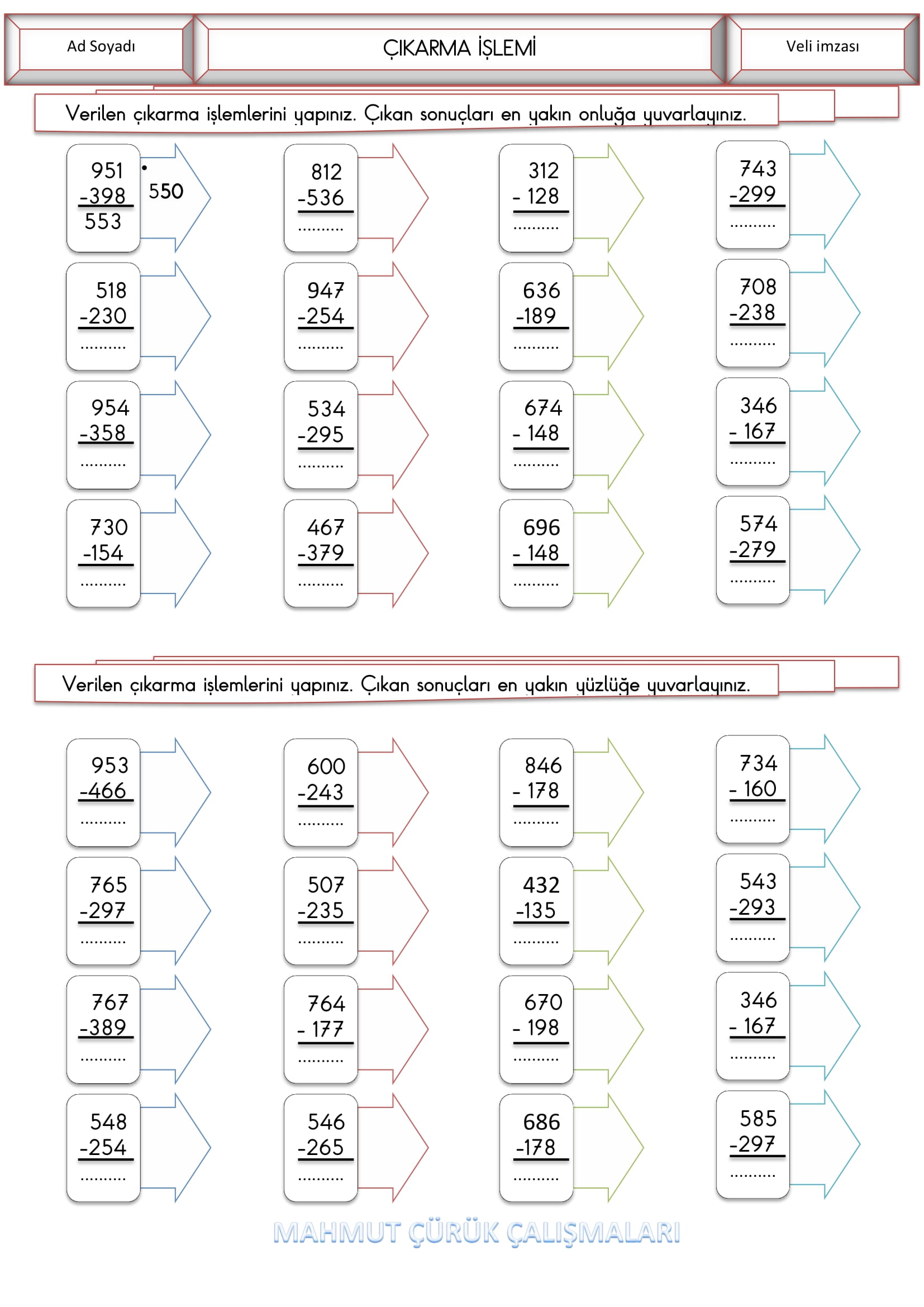 3.Sınıf Matematik Çıkarma İşlemi Etkinliği