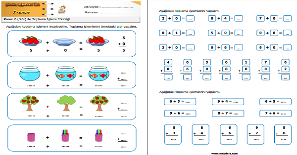 1.Sınıf Matematik 0 (Sıfır) ile Toplama İşlemi Etkinliği