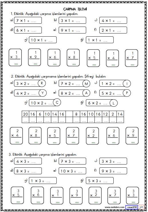 2. Sınıf Matematik Çarpma İşlemi Etkinliği 12