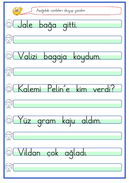 1. Sınıf 5. Grup Harfleri Cümle Etkinliği