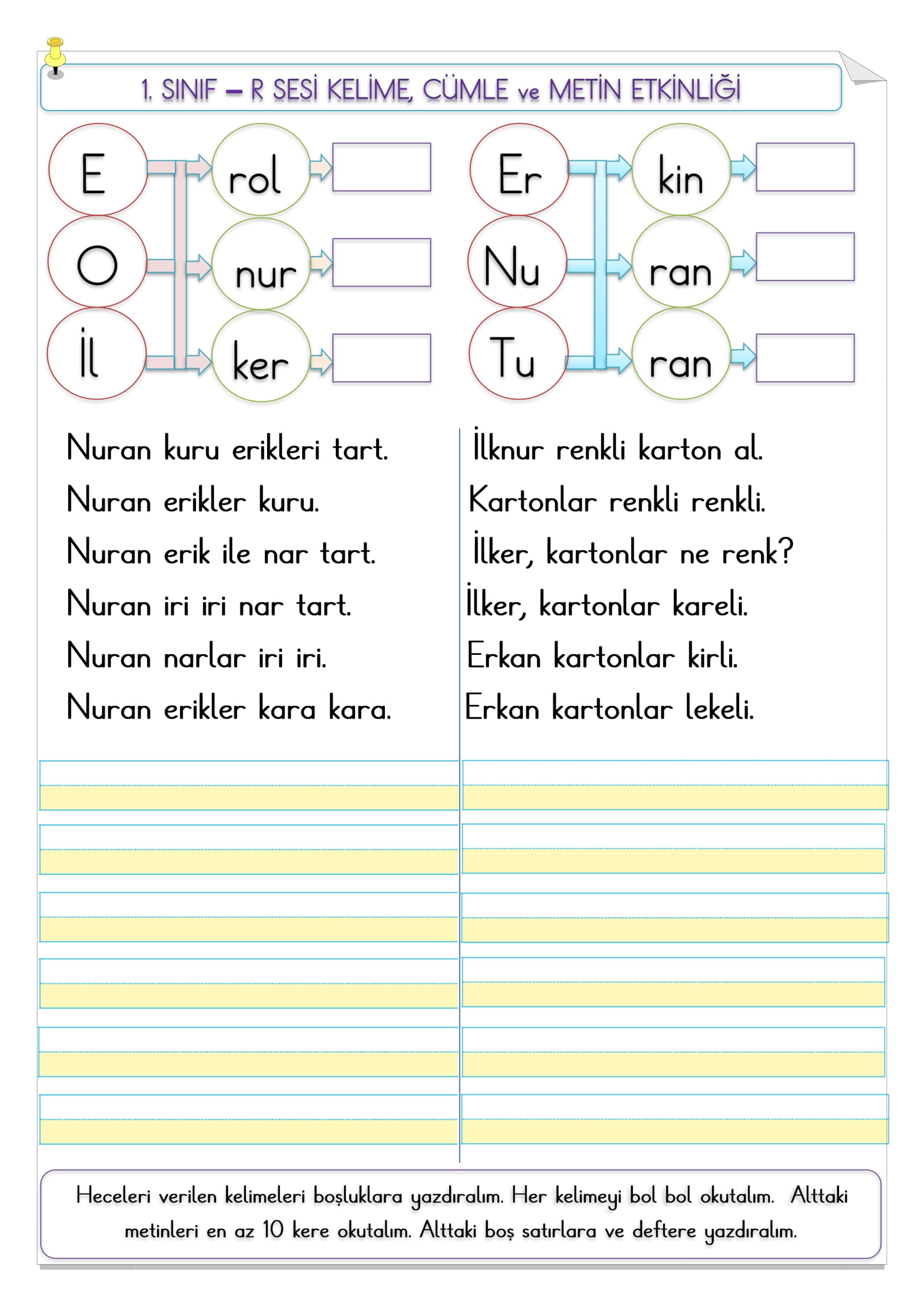 1.Sınıf  R sesi kelime, cümle ve metin etkinliği