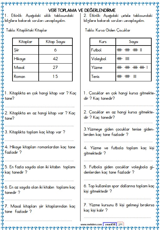 3. Sınıf Matematik Veri ve Tablo Etkinliği 5