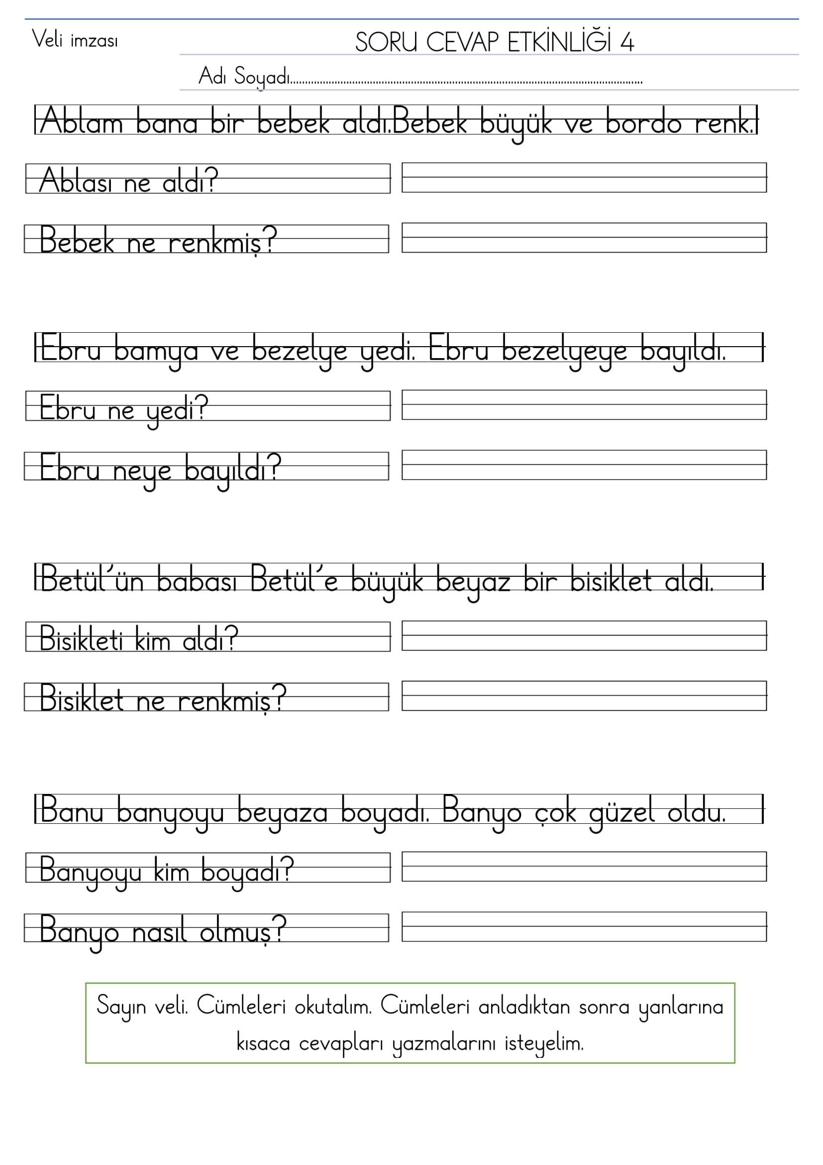 1.Sınıf İlk Okuma Yazma B Sesi Kısa Soru Cevap Etkinliği 4