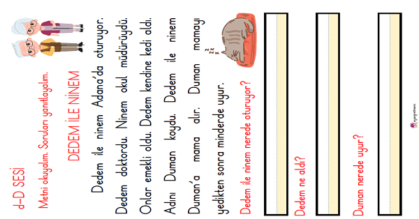 1. Sınıf İlk Okuma Yazma D-d Sesi Metni Soru-Cevap Etkinliği