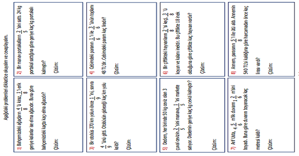 4.Sınıf Matematik Kesirlerle İlgili Problemler Etkinliği 6