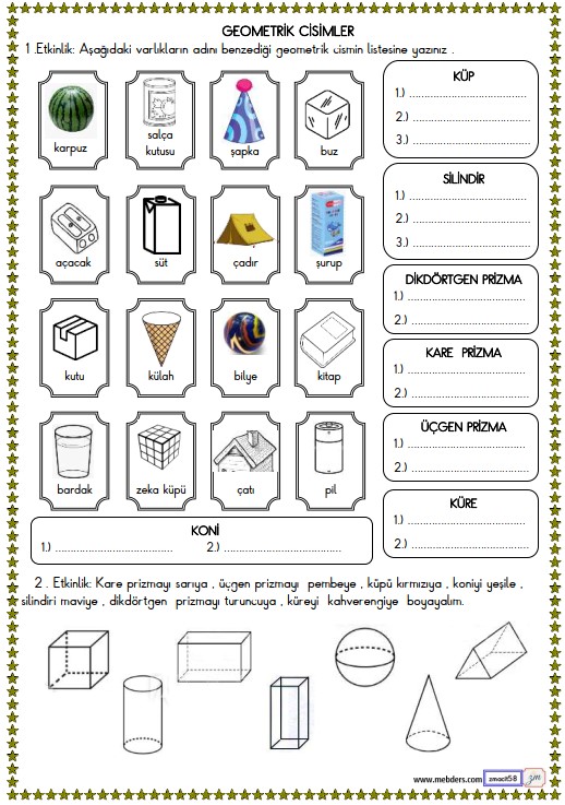 2. Sınıf Matematik Geometrik Cisimler Etkinliği 2