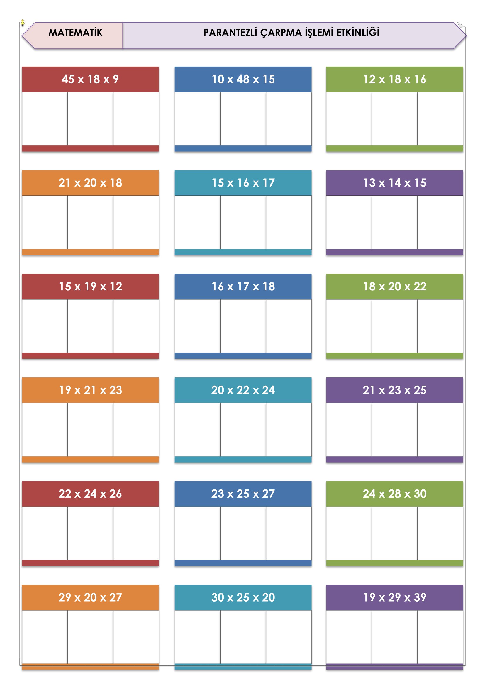 4.Sınıf Matematik Parantezli Çarpma İşlemi Etkinliği