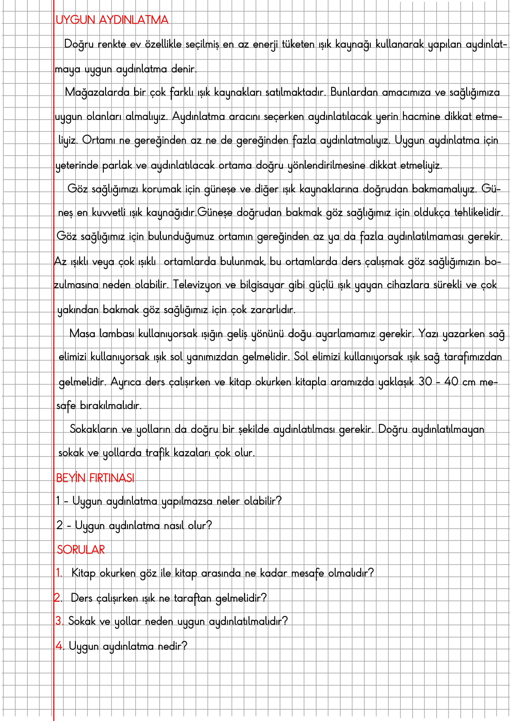 4.Sınıf Fen Bilimleri Uygun Aydınlatma Konu Anlatımı