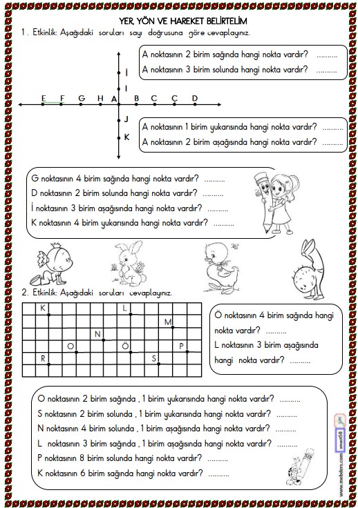 2. Sınıf Matematik Yer, Yön ve Hareket Belirtelim Etkinliği 3