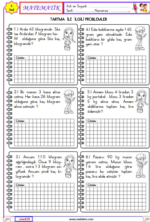 3. Sınıf Matematik Tartma ile İlgili Problemler Etkinliği 5