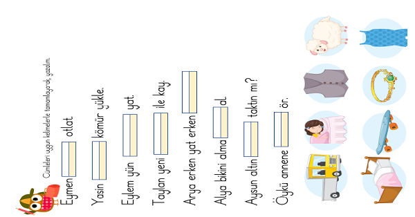 1. Sınıf İlk Okuma Yazma ( Y-y Sesi ) Cümle Tamamlama