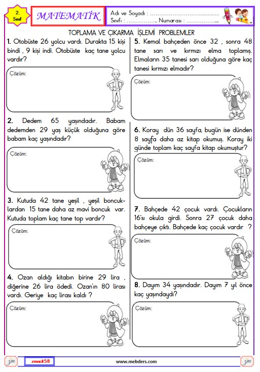 2. Sınıf Matematik Toplama ve Çıkarma İşlemi Problemleri Etkinliği 1