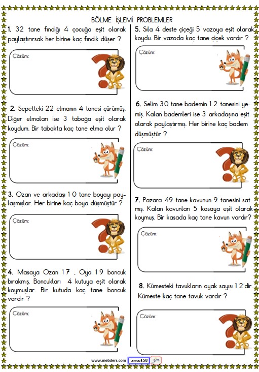 2. Sınıf Matematik Bölme İşlemi Problemler Etkinliği 19