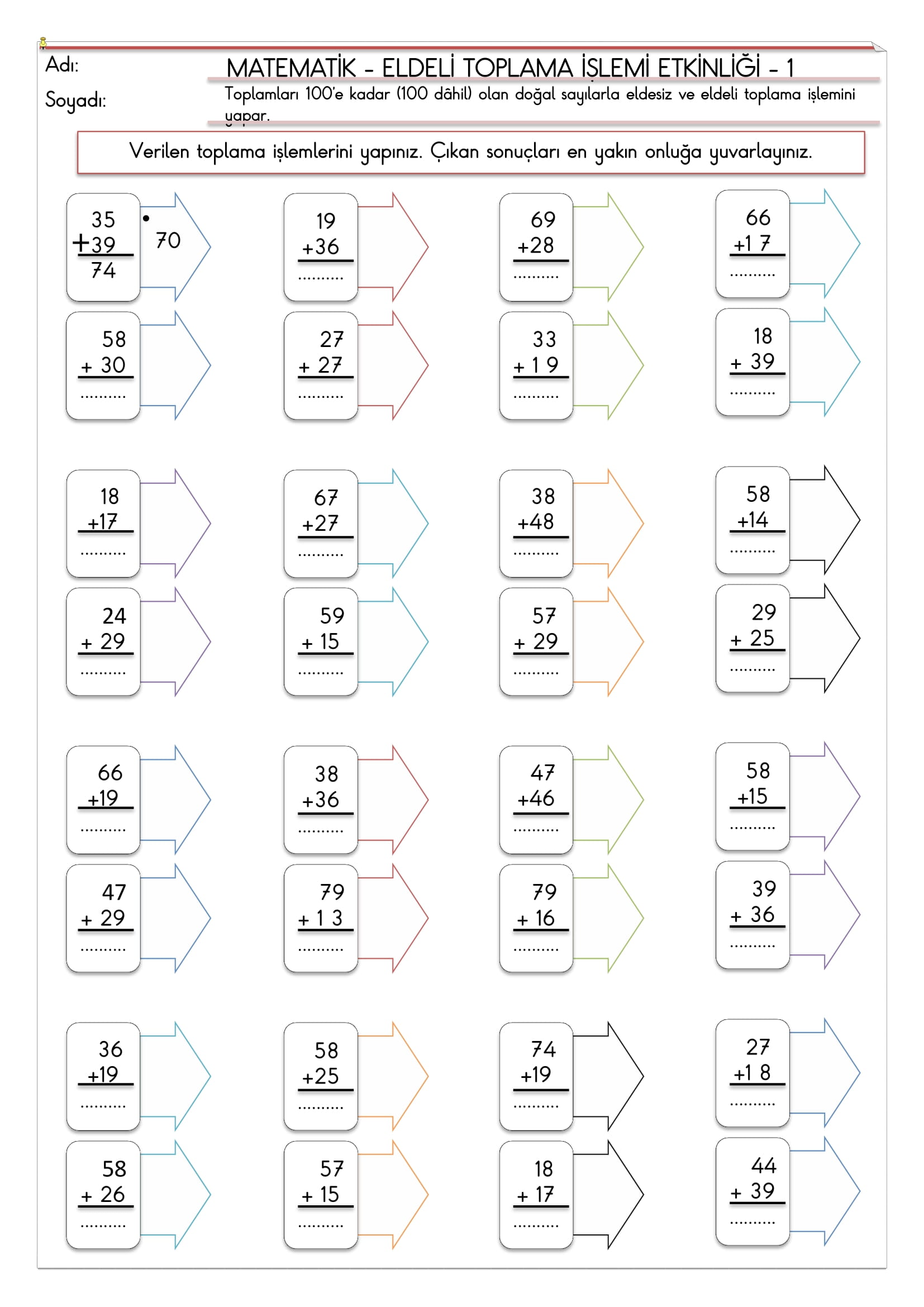 2.Sınıf Matematik Eldeli Toplama İşlemi Etkinliği