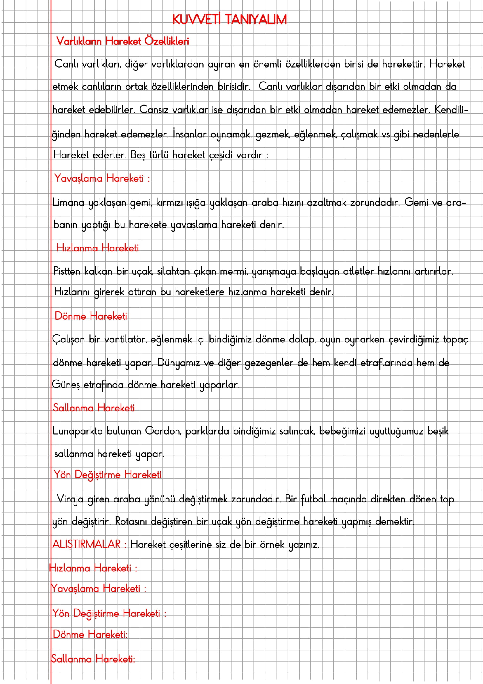 3.Sınıf Fen Bilimleri Varlıkların Hareket Özellikleri Konu Anlatımı