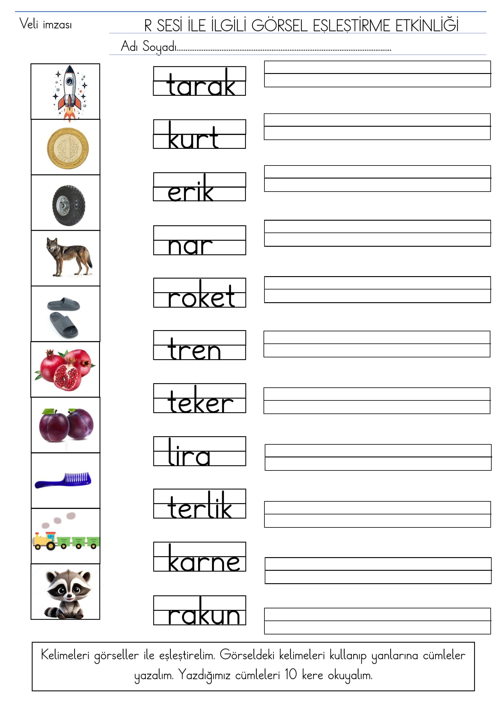 1.Sınıf R sesi Görsel Eşleştirme Etkinliği