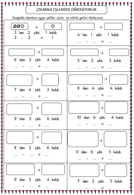 1. Sınıf Matematik Çıkarma İşlemini Öğreniyorum Etkinliği 8